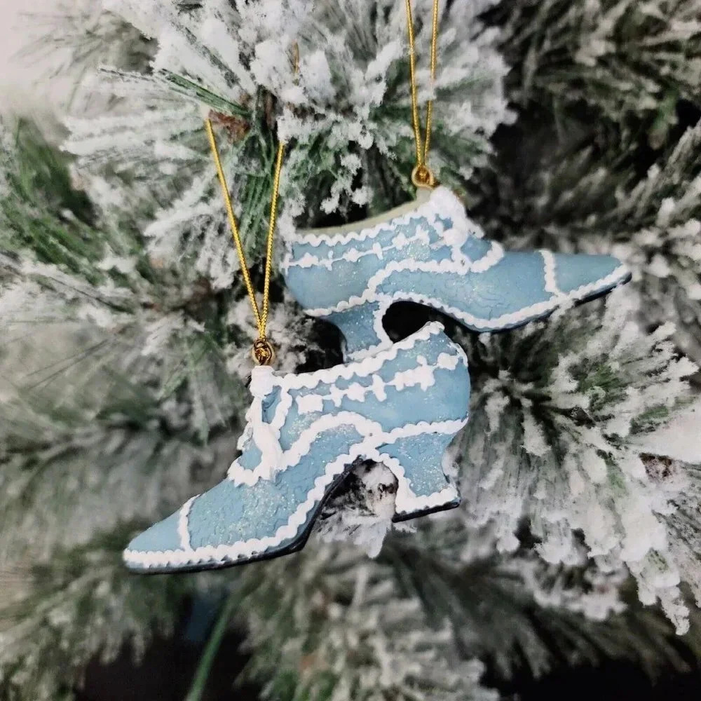 Porcelain Miniature Victorian Vintage Blue White Christmas Shoes Heels Ornaments